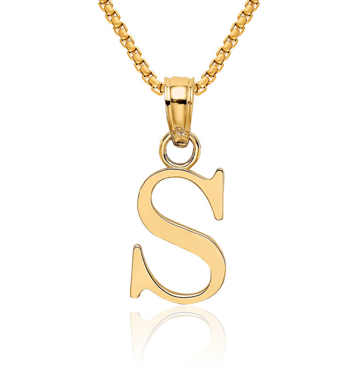 14K Solid Yellow Gold Dainty Letter S Initial Name Monogram Necklace Chain Pendant Charm