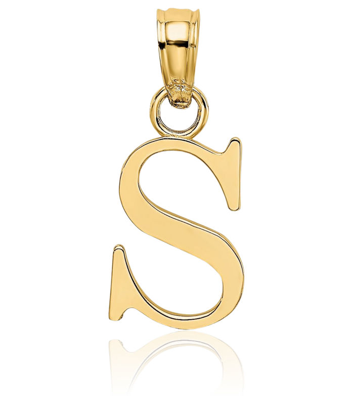 14K Solid Yellow Gold Dainty Letter S Initial Name Monogram Necklace Chain Pendant Charm