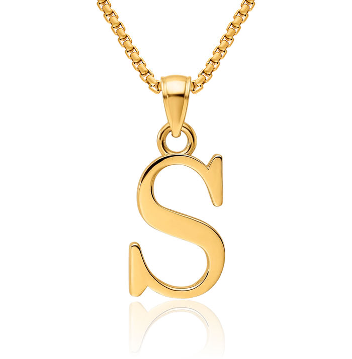 14K Solid Yellow Gold Dainty Letter S Initial Name Monogram Necklace Chain Pendant Charm