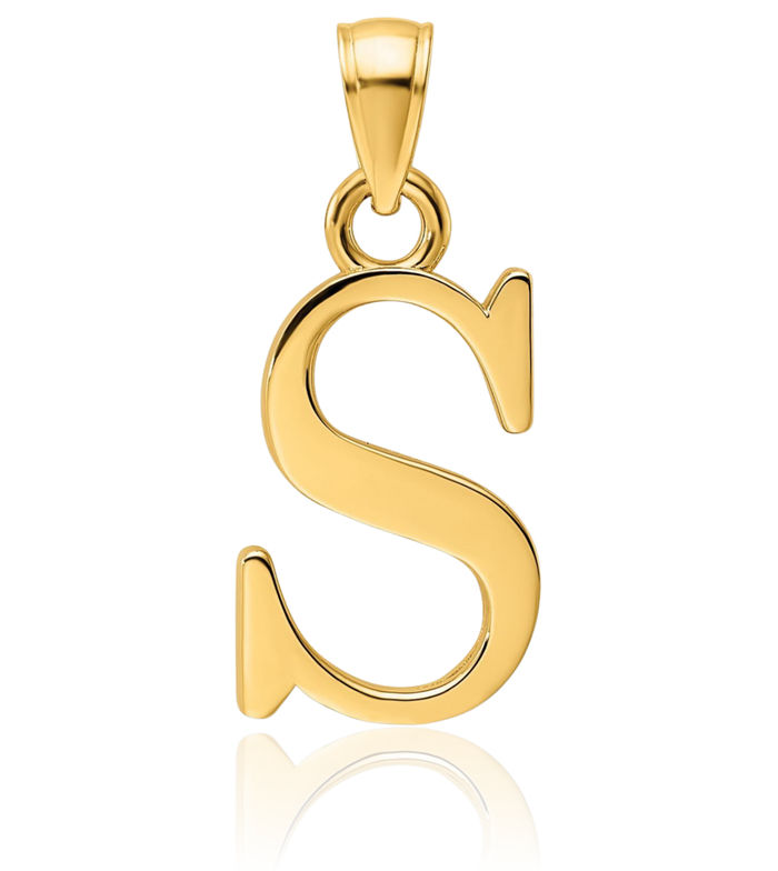 14K Solid Yellow Gold Dainty Letter S Initial Name Monogram Necklace Chain Pendant Charm