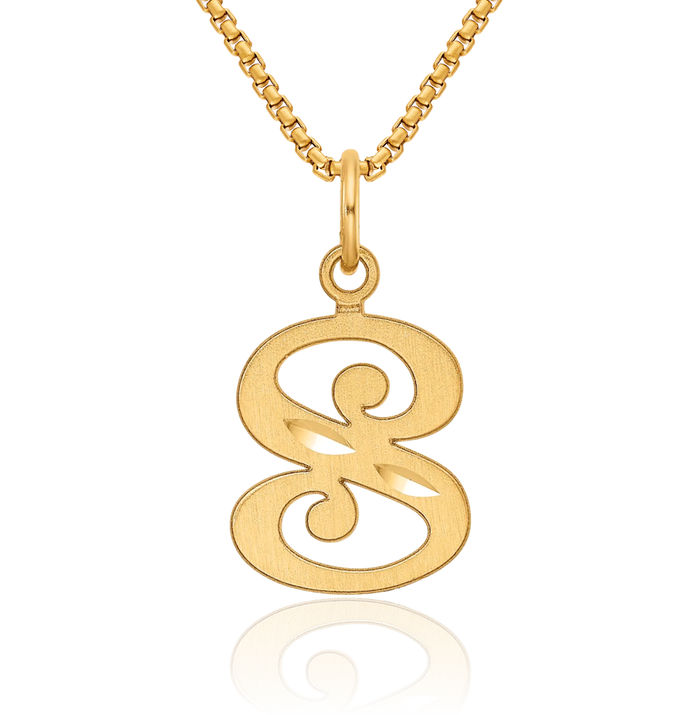 14K Solid Yellow Gold Dainty Letter S Initial Name Monogram Necklace Chain Pendant Charm