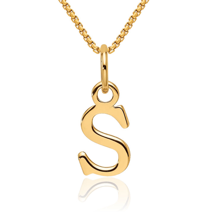 14K Solid Yellow Gold Dainty Letter S Initial Name Monogram Necklace Chain Pendant Charm