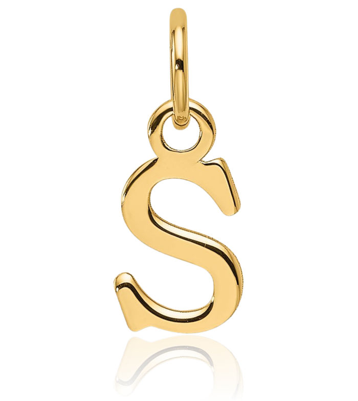 14K Solid Yellow Gold Dainty Letter S Initial Name Monogram Necklace Chain Pendant Charm