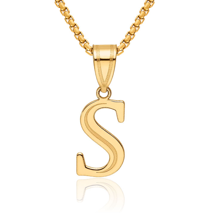 14K Solid Yellow Gold Dainty Letter S Initial Name Monogram Necklace Chain Pendant Charm