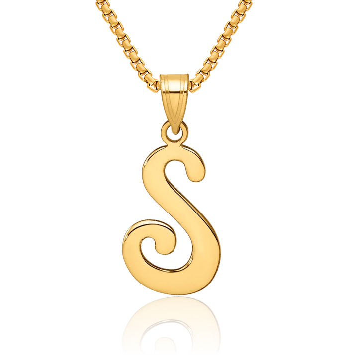 14K Solid Yellow Gold Dainty Letter S Initial Name Monogram Necklace Chain Pendant Charm