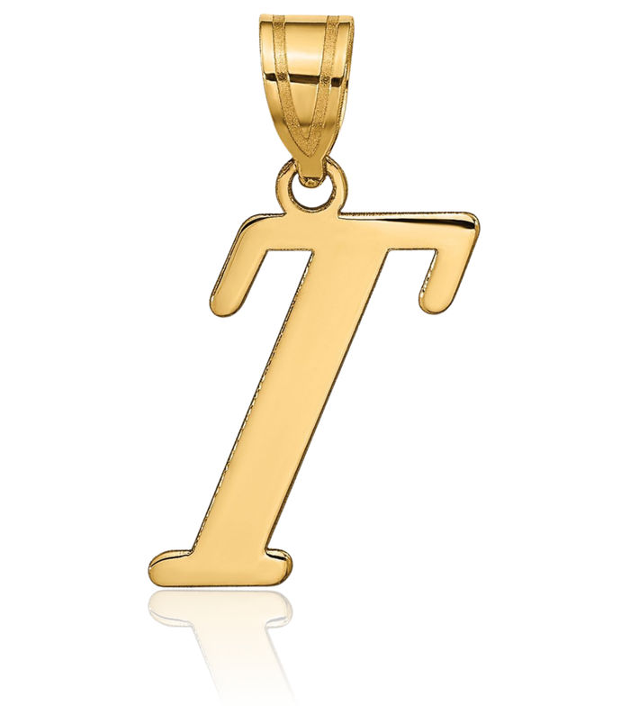14K Solid Yellow Gold Letter T Initial Necklace