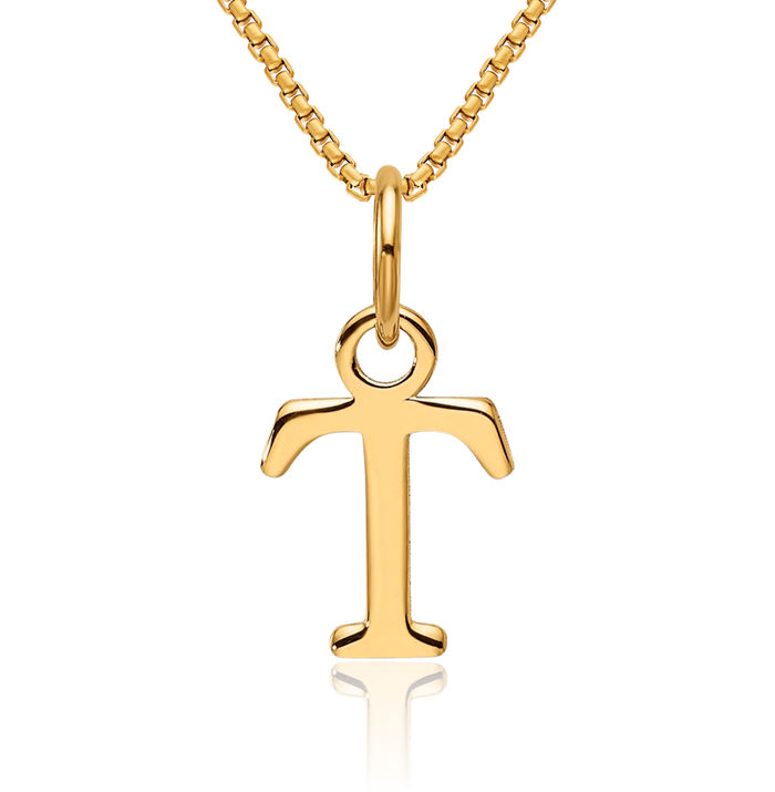 14K Solid Yellow Gold Dainty Letter T Initial Name Monogram Necklace Chain Pendant Charm
