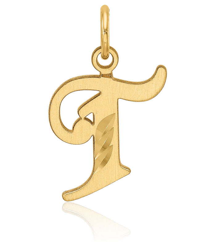 14K Solid Yellow Gold Dainty Letter T Initial Name Monogram Necklace Chain Pendant Charm