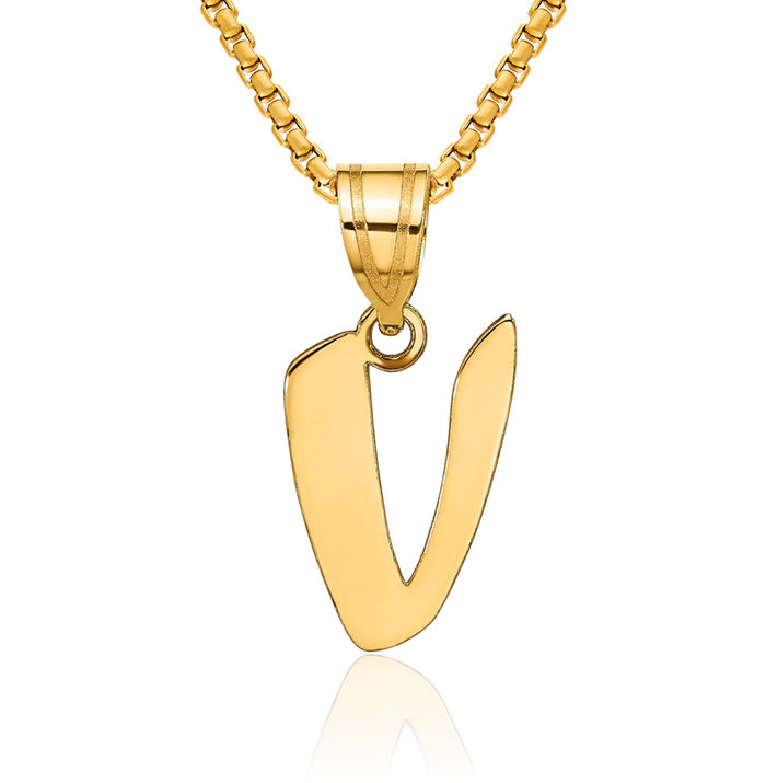 14K Solid Yellow Gold Dainty Letter V Initial Name Monogram Necklace Chain Pendant Charm