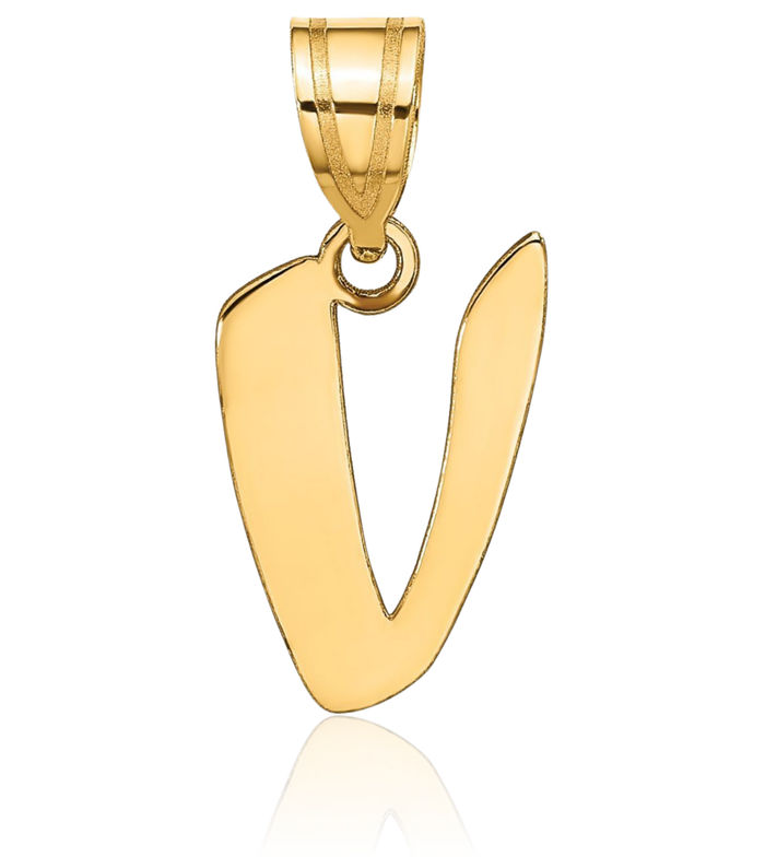 14K Solid Yellow Gold Dainty Letter V Initial Name Monogram Necklace Chain Pendant Charm