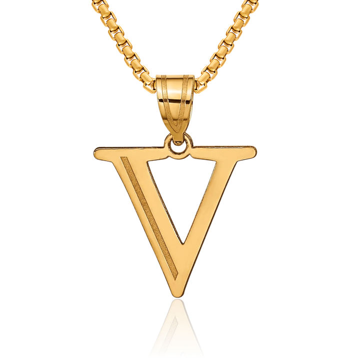 14K Solid Yellow Gold Dainty Letter V Initial Name Monogram Necklace Chain Pendant Charm