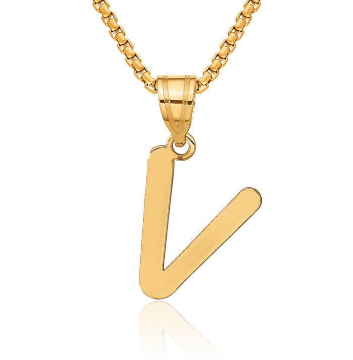 14K Solid Yellow Gold Dainty Letter V Initial Name Monogram Necklace Chain Pendant Charm