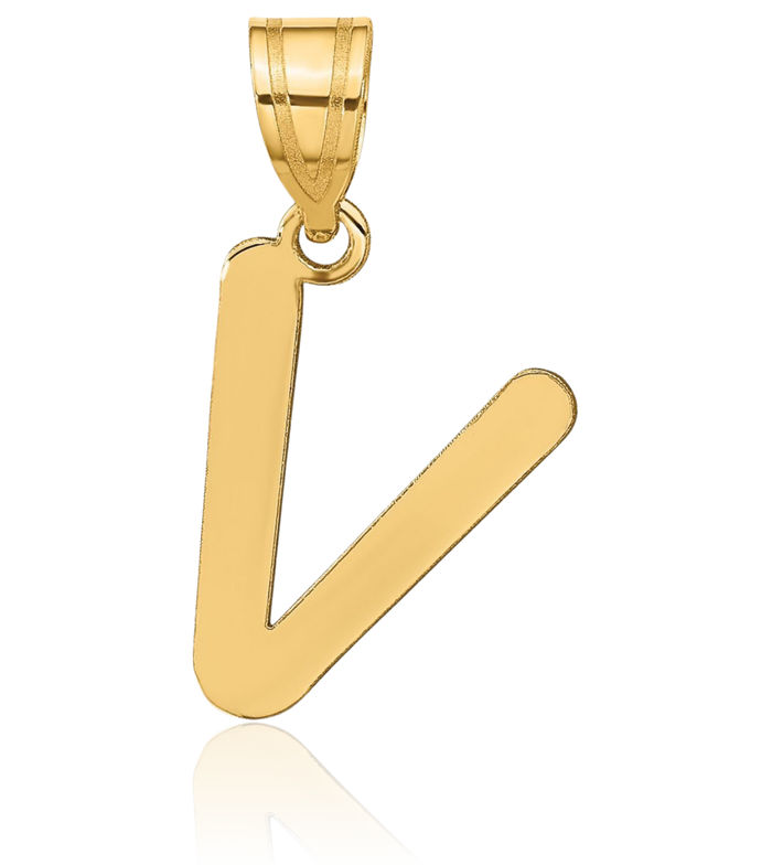 14K Solid Yellow Gold Dainty Letter V Initial Name Monogram Necklace Chain Pendant Charm