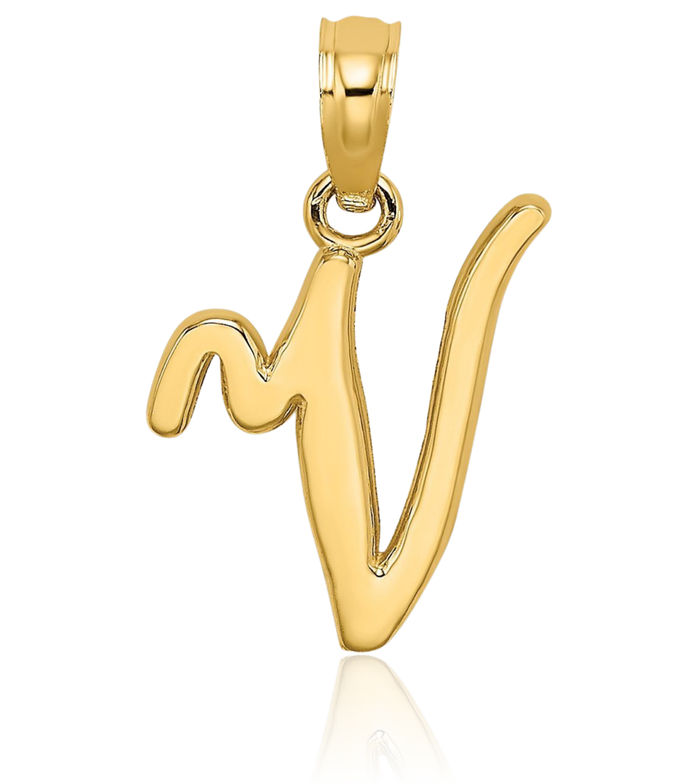 14K Solid Yellow Gold Dainty Letter V Initial Name Monogram Necklace Chain Pendant Charm