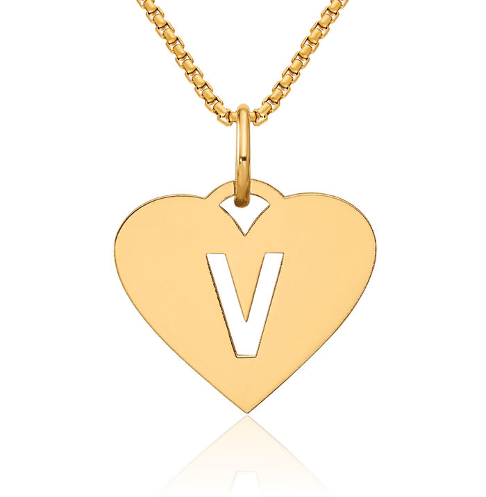 14K Solid Yellow Gold Dainty Letter V Initial Name Monogram Necklace Chain Pendant Charm