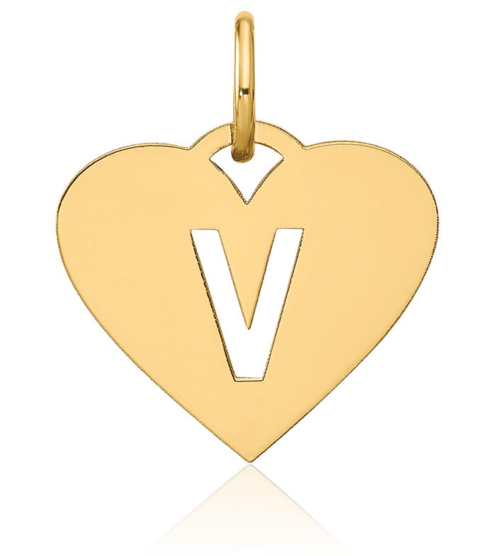 14K Solid Yellow Gold Dainty Letter V Initial Name Monogram Necklace Chain Pendant Charm