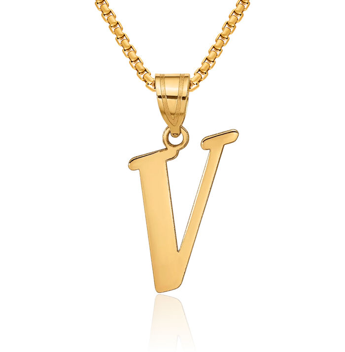 14K Solid Yellow Gold Dainty Letter V Initial Name Monogram Necklace Chain Pendant Charm