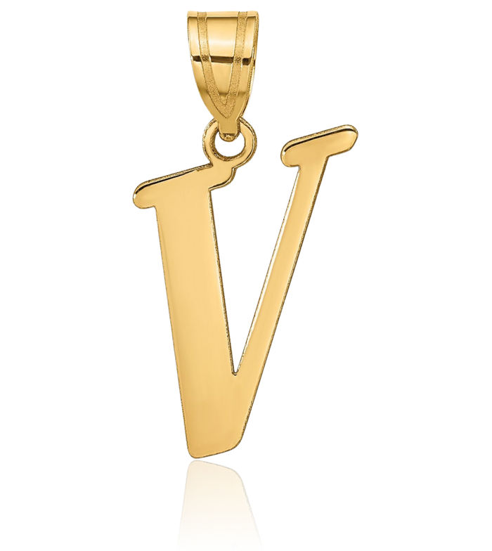 14K Solid Yellow Gold Dainty Letter V Initial Name Monogram Necklace Chain Pendant Charm