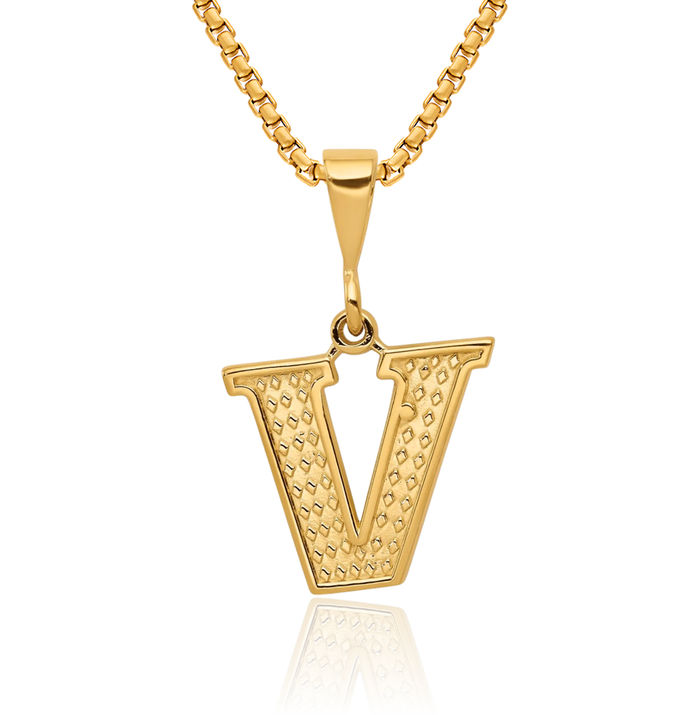 14K Solid Yellow Gold Dainty Letter V Initial Name Monogram Necklace Chain Pendant Charm