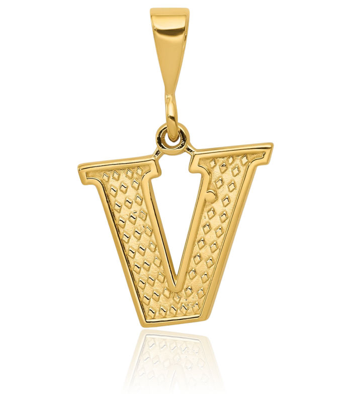 14K Solid Yellow Gold Dainty Letter V Initial Name Monogram Necklace Chain Pendant Charm