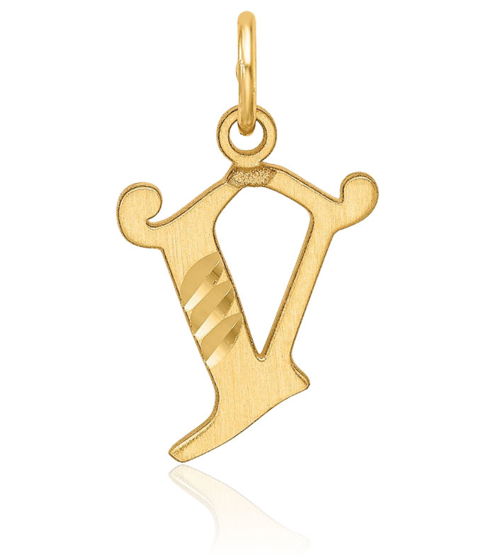 14K Solid Yellow Gold Dainty Letter V Initial Name Monogram Necklace Chain Pendant Charm