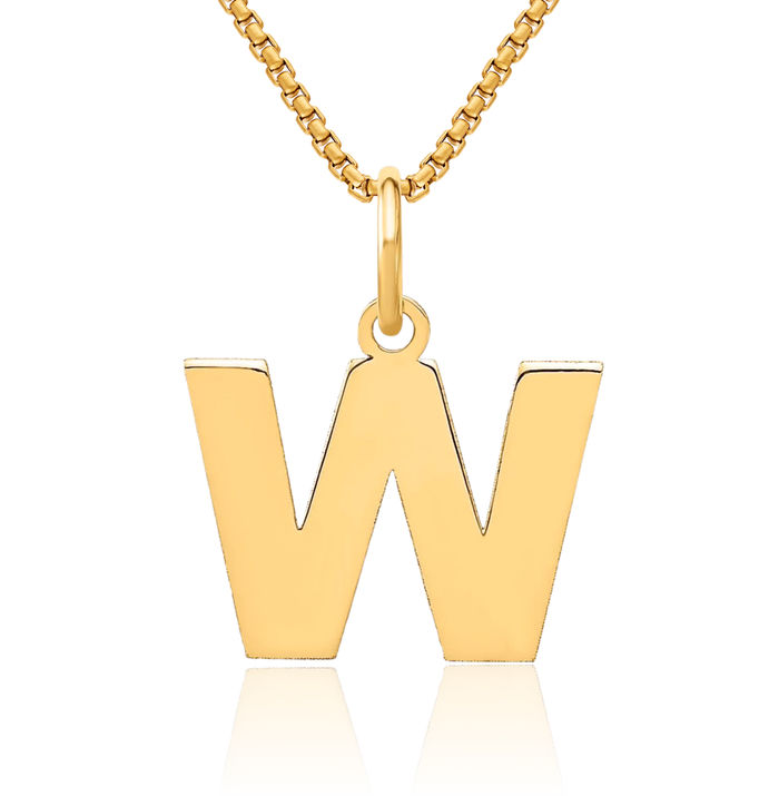 14K Solid Yellow Gold Dainty Letter W Initial Name Monogram Necklace Chain Pendant Charm
