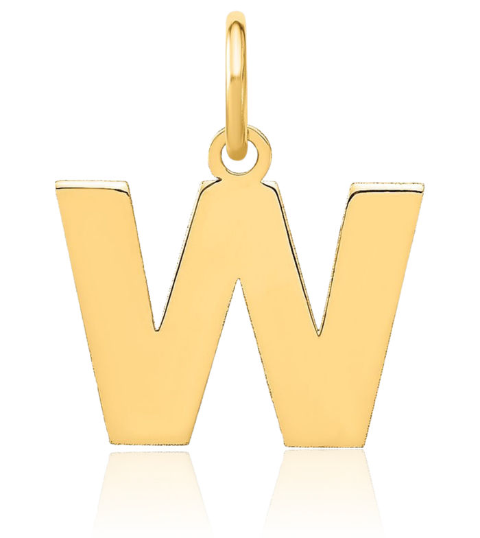 14K Solid Yellow Gold Dainty Letter W Initial Name Monogram Necklace Chain Pendant Charm