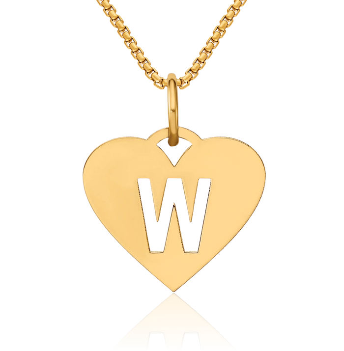 14K Solid Yellow Gold Dainty Letter W Initial Name Monogram Necklace Chain Pendant Charm