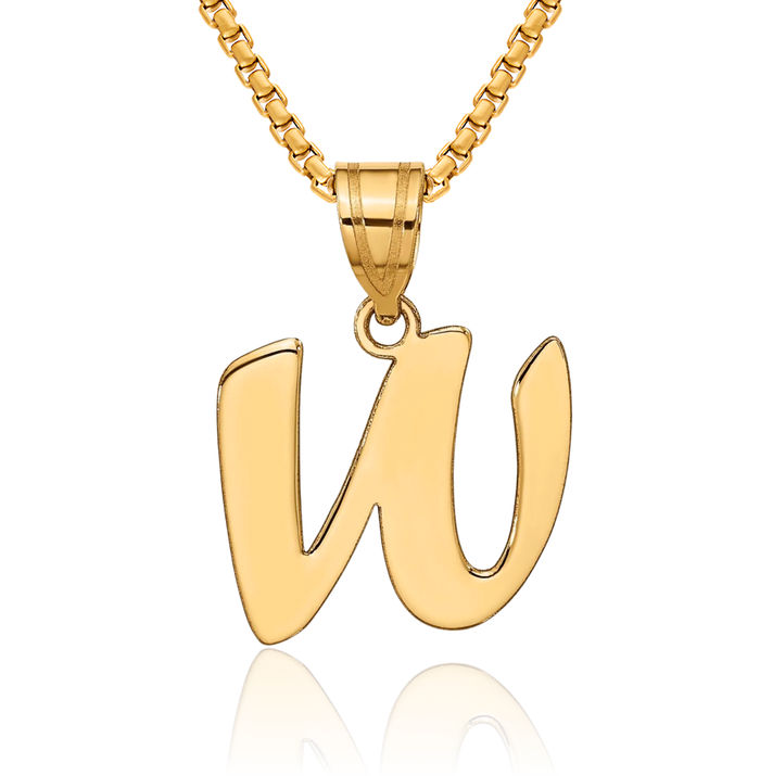 14K Solid Yellow Gold Dainty Letter W Initial Name Monogram Necklace Chain Pendant Charm