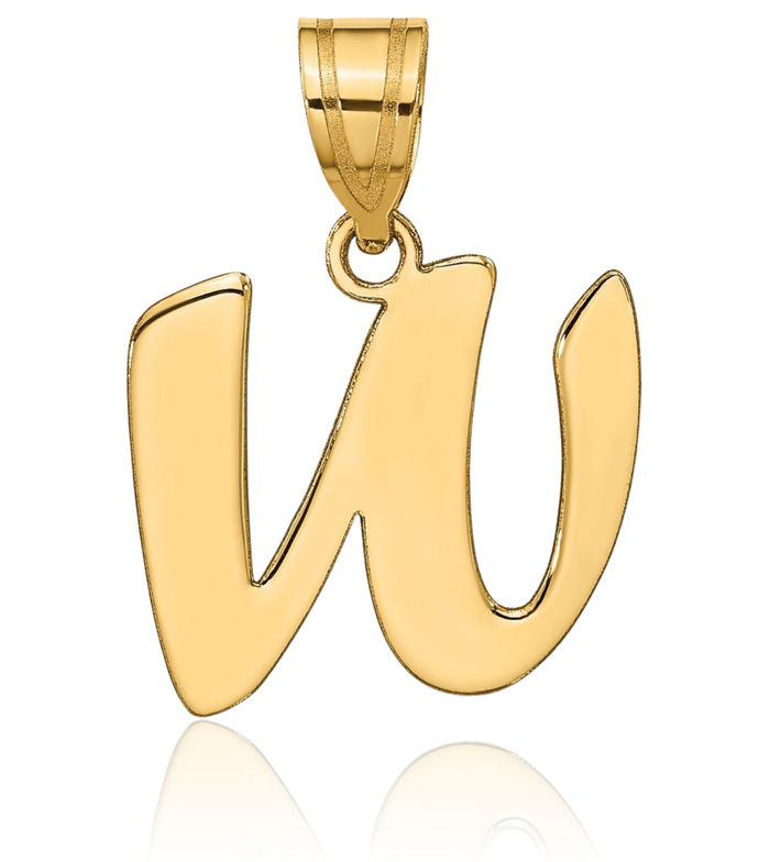 14K Solid Yellow Gold Dainty Letter W Initial Name Monogram Necklace Chain Pendant Charm
