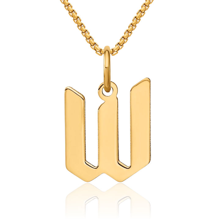 14K Solid Yellow Gold Dainty Letter W Initial Name Monogram Necklace Chain Pendant Charm