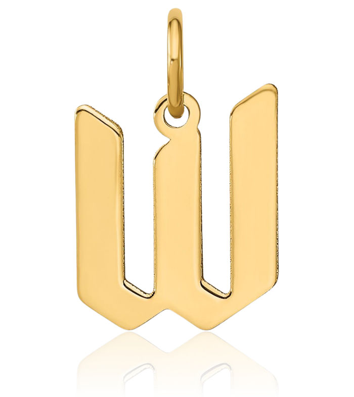14K Solid Yellow Gold Dainty Letter W Initial Name Monogram Necklace Chain Pendant Charm