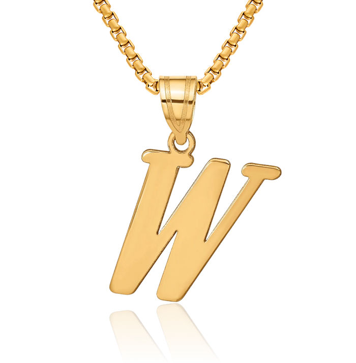 14K Solid Yellow Gold Dainty Letter W Initial Name Monogram Necklace Chain Pendant Charm