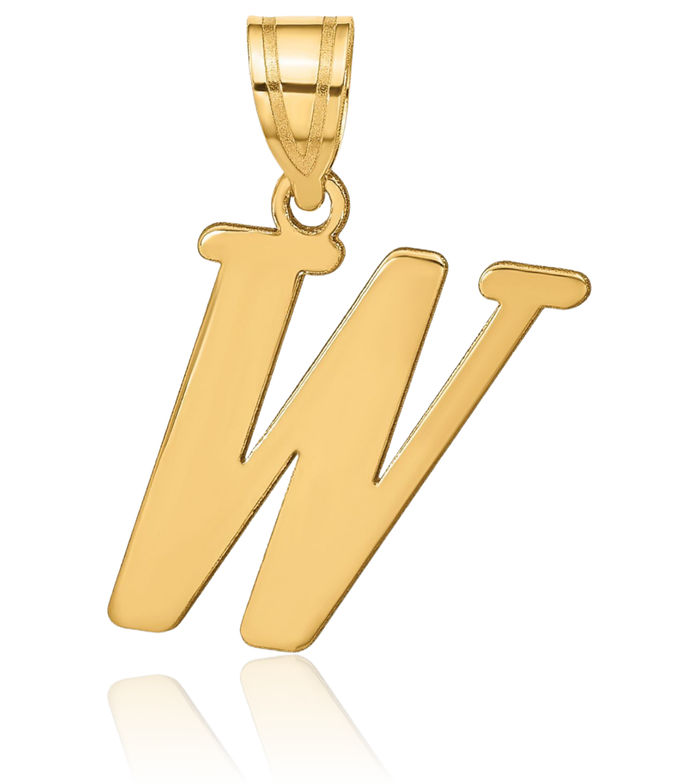 14K Solid Yellow Gold Dainty Letter W Initial Name Monogram Necklace Chain Pendant Charm