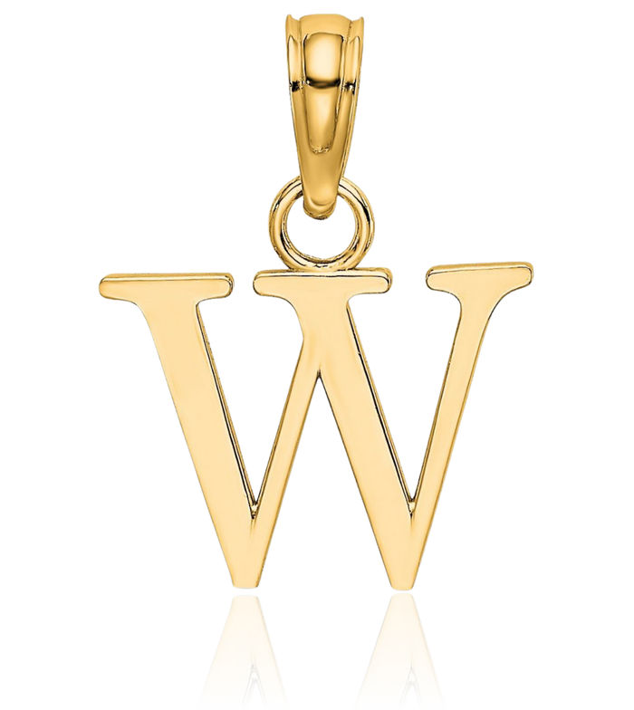 14K Solid Yellow Gold Dainty Letter W Initial Name Monogram Necklace Chain Pendant Charm