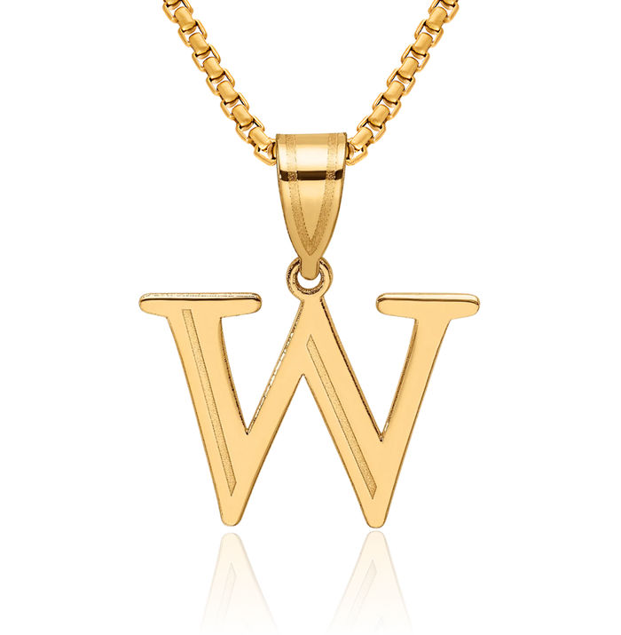14K Solid Yellow Gold Dainty Letter W Initial Name Monogram Necklace Chain Pendant Charm