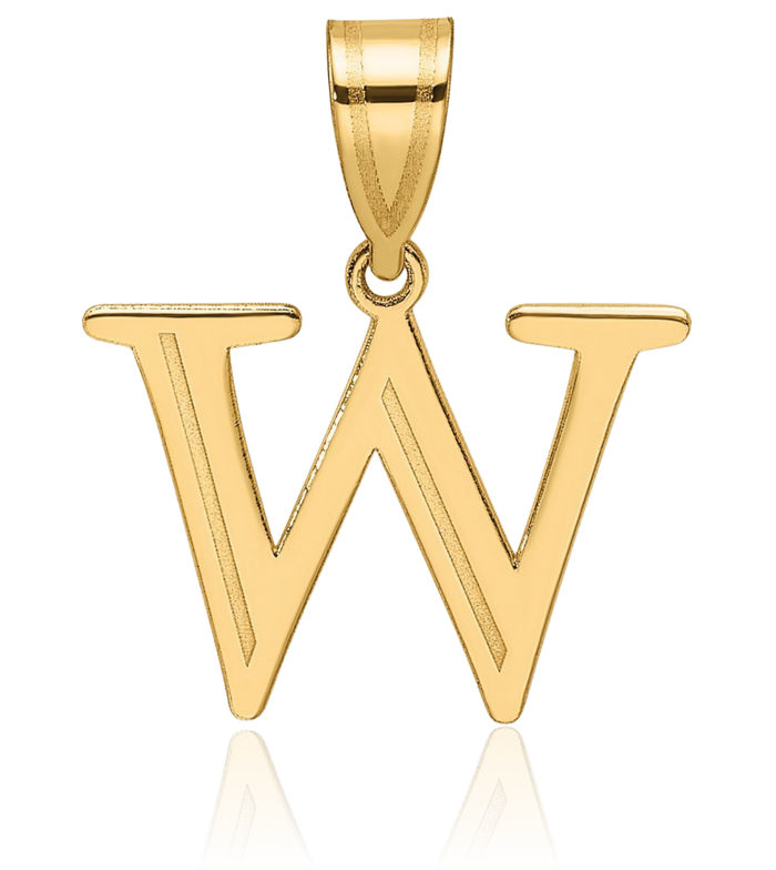 14K Solid Yellow Gold Dainty Letter W Initial Name Monogram Necklace Chain Pendant Charm