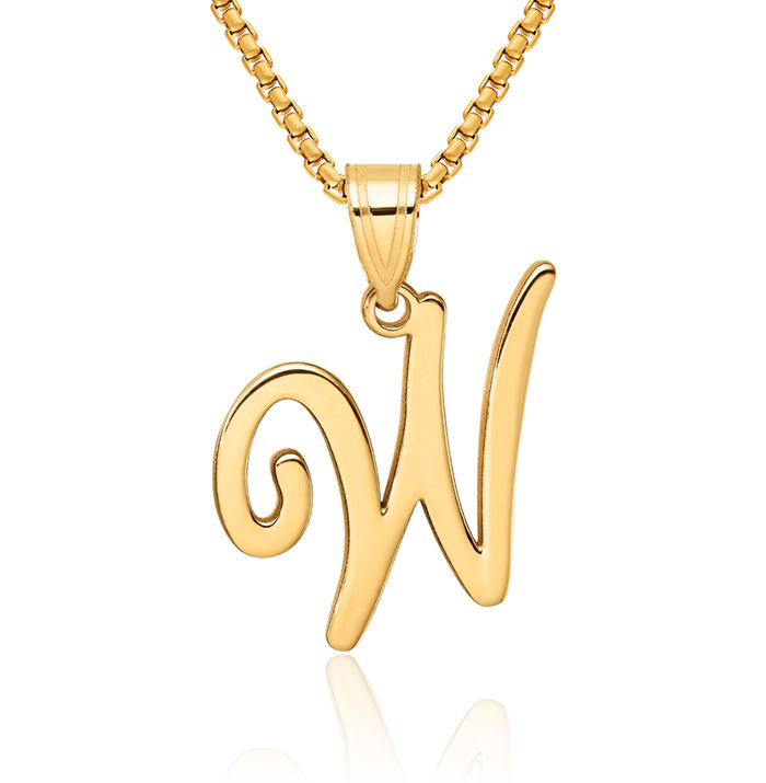 14K Solid Yellow Gold Dainty Letter W Initial Name Monogram Necklace Chain Pendant Charm