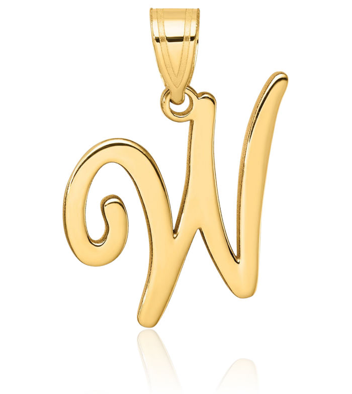 14K Solid Yellow Gold Dainty Letter W Initial Name Monogram Necklace Chain Pendant Charm