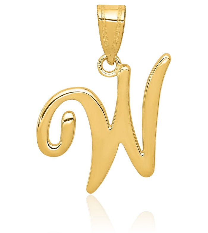 14K Solid Yellow Gold Dainty Letter W Initial Name Monogram Necklace Chain Pendant Charm