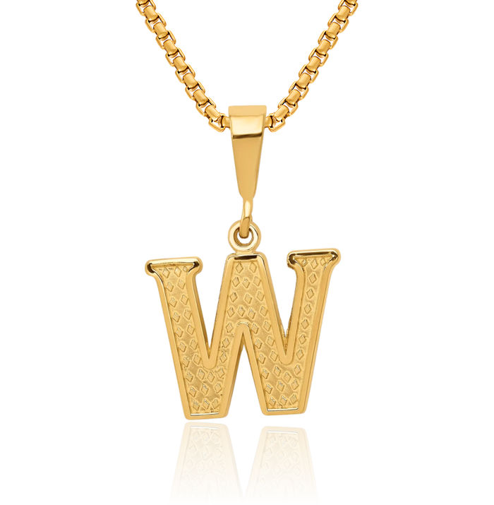 14K Solid Yellow Gold Dainty Letter W Initial Name Monogram Necklace Chain Pendant Charm