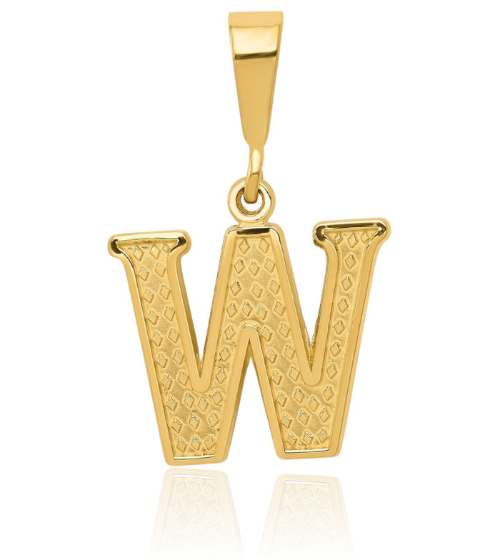 14K Solid Yellow Gold Dainty Letter W Initial Name Monogram Necklace Chain Pendant Charm