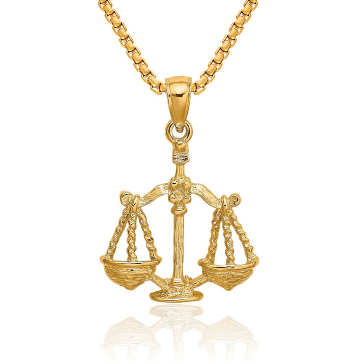 14K Solid Yellow Gold Libra Zodiac Necklace Scale Balance Horoscope Pendant September October Birthday Charm Astrology Jewelry