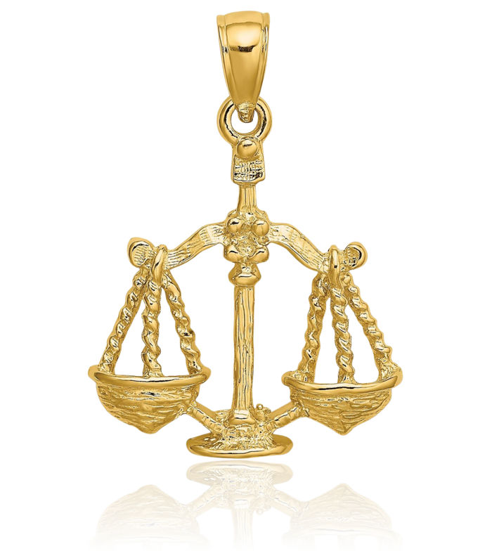 14K Solid Yellow Gold Libra Zodiac Necklace Scale Balance Horoscope Pendant September October Birthday Charm Astrology Jewelry
