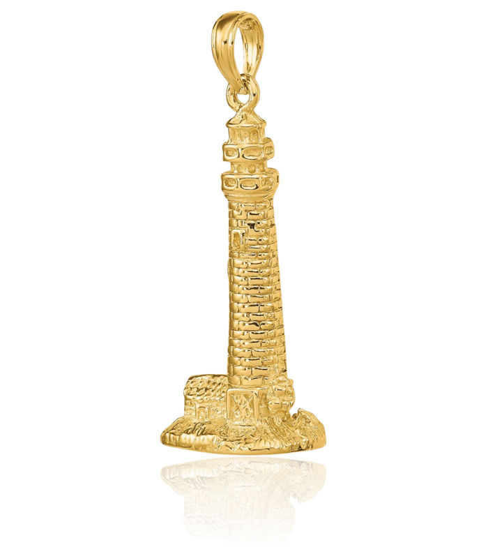 14K Solid Yellow Gold Cape Nj Lighthouse Necklace Chain Pendant Charm