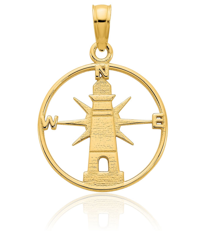 14K Solid Yellow Gold Lighthouse Necklace Chain Pendant Charm