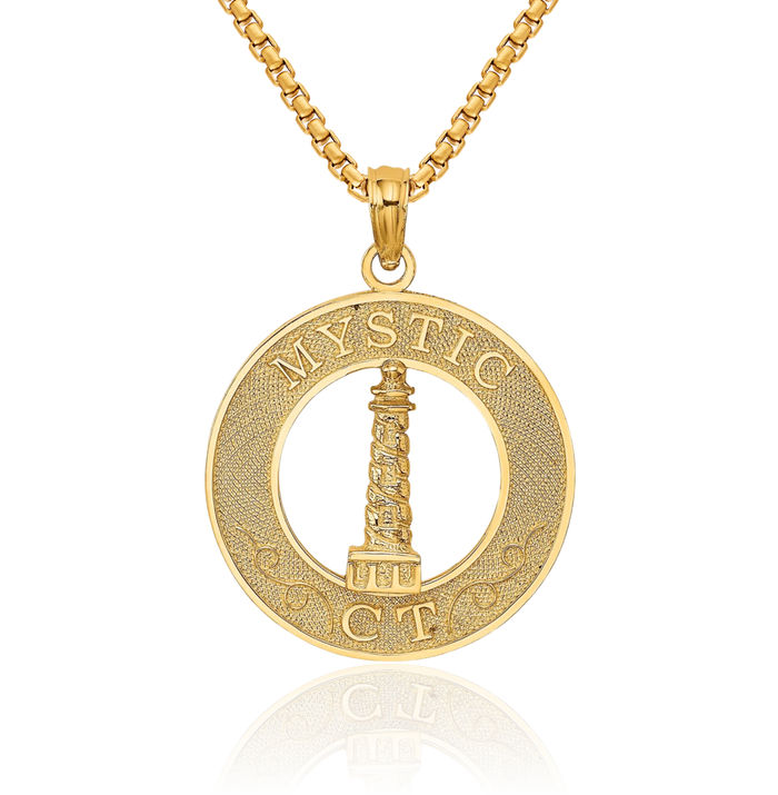 14K Solid Yellow Gold Lighthouse Necklace Chain Pendant Charm