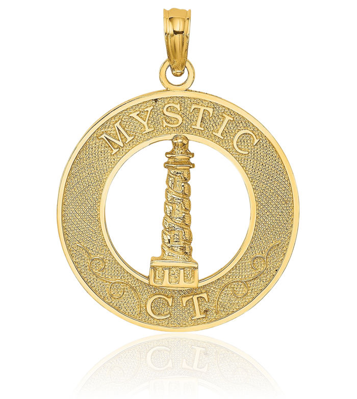 14K Solid Yellow Gold Lighthouse Necklace Chain Pendant Charm