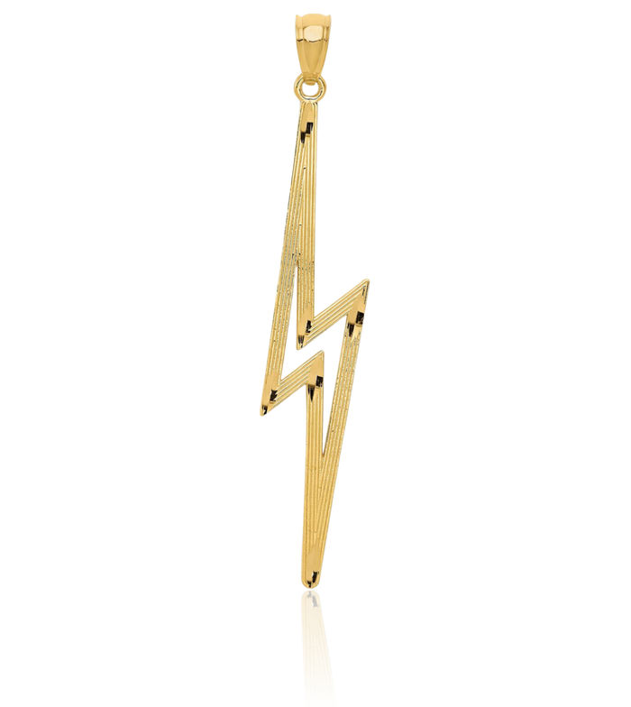 14K Solid Yellow Gold Lightning Bolt Necklace Chain Pendant Charm
