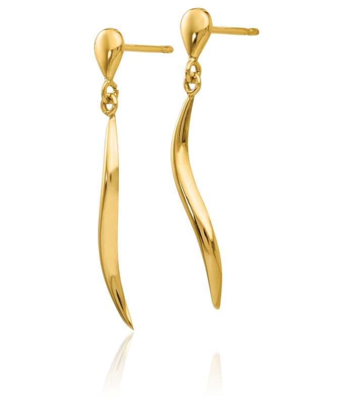 14K Solid Yellow Gold Line Bar Drop Dangle Earrings